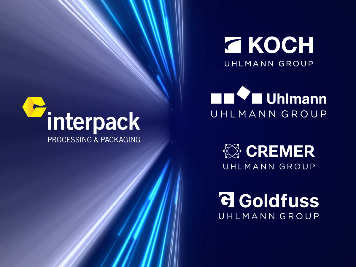 interpack Logo mit den Logos von KOCH, Uhlmann, Cremer und Goldfuss aus der Uhlmann Group